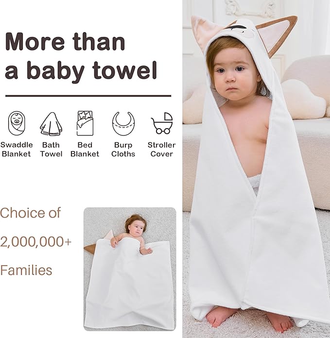 Viviland Hooded Baby Towels, Soft 100% Cotton Baby Bath Towels with Hood, Extra Thick and Absorbent, Essential for Newborns, Kids, Infants - Girls and Boys (Dog)