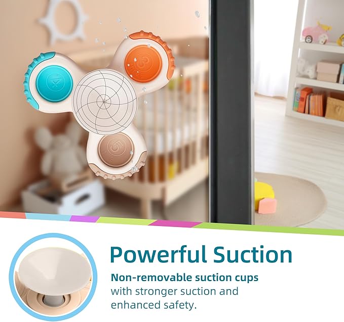 LiKee Strong Suction Cup Fidget Rotating Sensory Bath Toys for Baby, Airplane Car Travel Table & Window Toys for Toddler Boys and Girls, 12+ Months