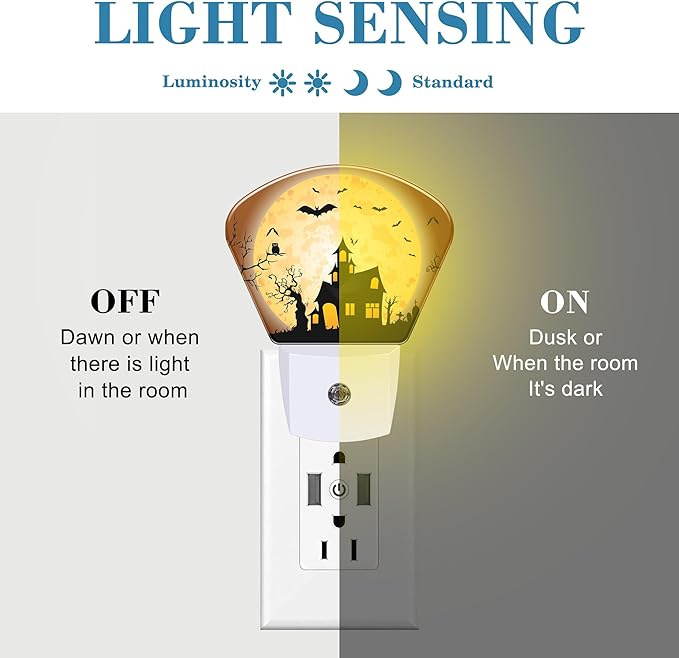 Halloween Horror Castle Night Light for Kids Girls Boys, Halloween Full Moon LED Night Light Plug into Wall with Dusk to Dawn Sensor for Bedroom, Hallway, Kitchen, Bathroom, Stairs Decor