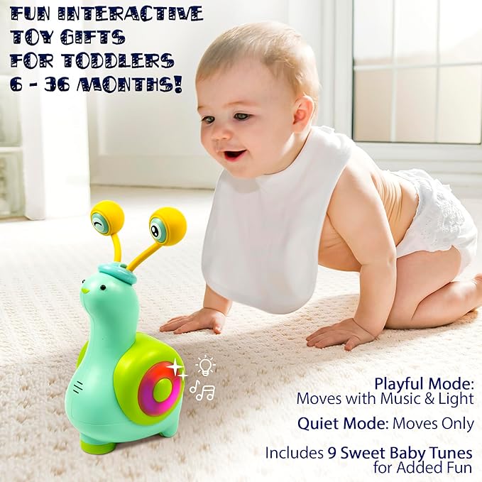 MINIARTIS Baby Crawling Toys | Musical Snail Baby Toy, Infant Tummy Time | Crawling Toys for Babies 6-12 Months | Learning Crawl and Walking | Toddler Birthday Gift for 6-36 Month Boy Girl