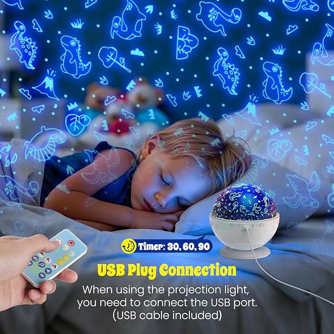Night Light Projector,Night Light for Kids Room with Remote and Timer,360° Rotation,3 Projection Films,18 Light Modes,8 Lullaby Songs,Kids Night Lamp, Birthday Christmas Gifts for Boys Girls (White)