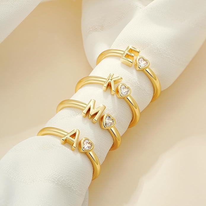 C-leen Christmas Gifts for Grandkids Teens Girls - 18K Gold Plated Adjustable Initial Rings for Women Girls Dainty Gold Rings Christmas Gifts for Women Teen Girl Trendy Stuff