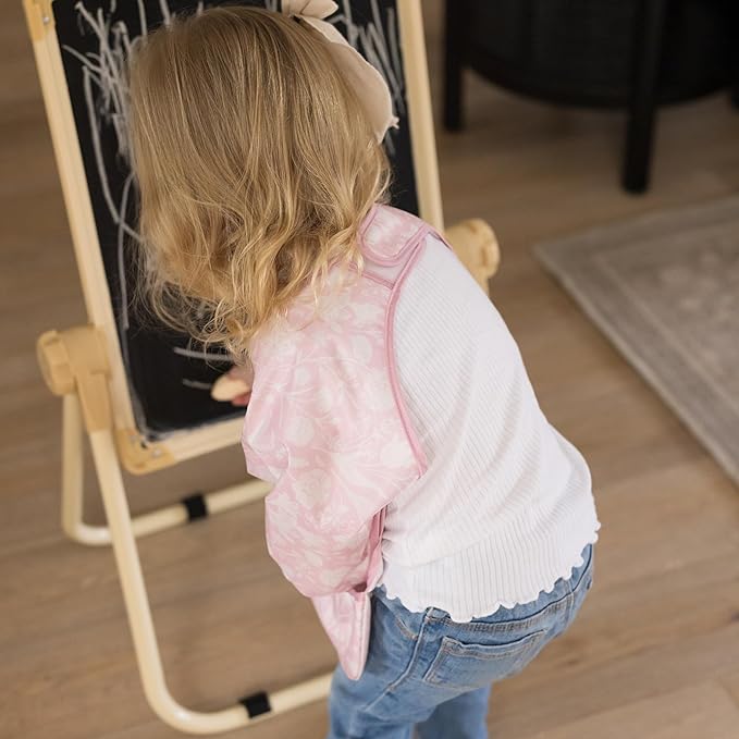 Tiny Twinkle Long Sleeve Bib for Babies & Toddlers – 2 Pack Waterproof Smock Bibs for Eating – Machine Washable & Mess-Proof, Baby Feeding Essential & Shower Must-Have (Toile,Bows, 6-24M)