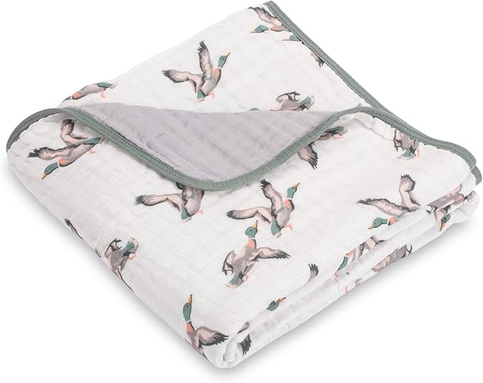 LollyBanks Muslin Baby Blanket 100% Organic Cotton, Muslin Quilt Lightweight, Toddler Blanket for Boys and Girls, 6 Layers Baby Blankets 47"x 47", Soft Nursery Receiving Blankets (Duck Print)