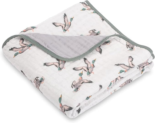 LollyBanks Muslin Baby Blanket 100% Organic Cotton, Muslin Quilt Lightweight, Toddler Blanket for Boys and Girls, 6 Layers Baby Blankets 47"x 47", Soft Nursery Receiving Blankets (Duck Print)