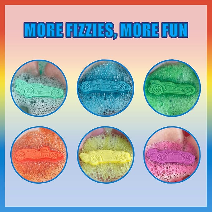 Hot Wheels 6 Piece Bath Bombs for Kids, Bubble Gum Scented, Bath Toys for Kids, Ages 3+, by Townley Girl