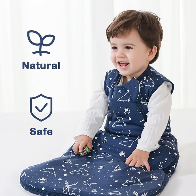 Mosebears Unisex Rayon Made from Bamboo Sleep Sack with 2-Way Zipper,2.5 Tog Baby Winter Sleep Sack(Navy Blue,6-18 Months)