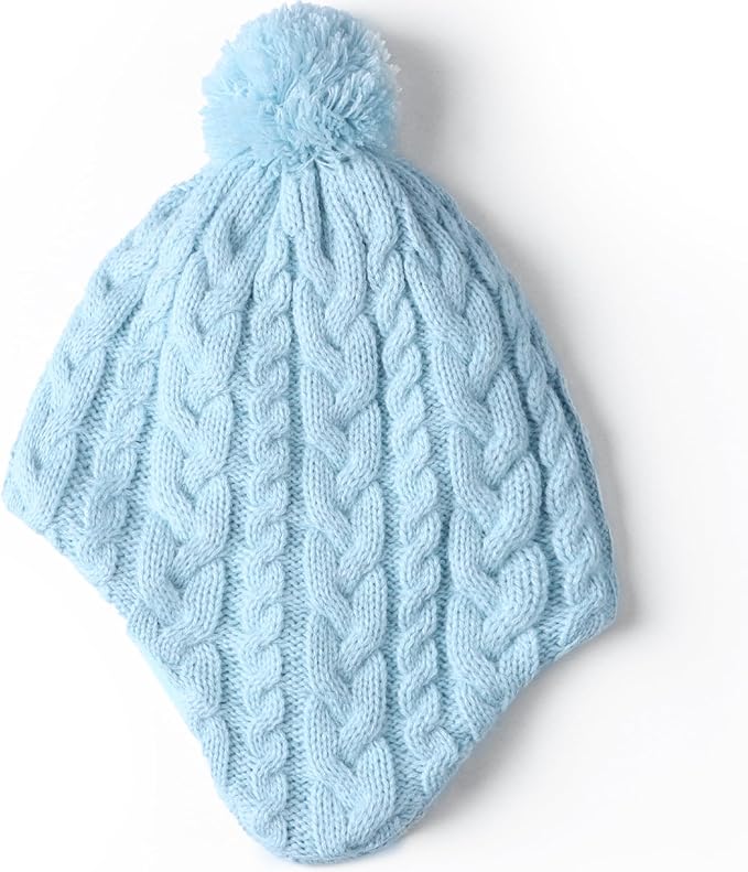 Duoyeree Kids Beanie Hat for Boys Girls Pom-pom Kint Hats Cozy Lining Winter Skull Cap