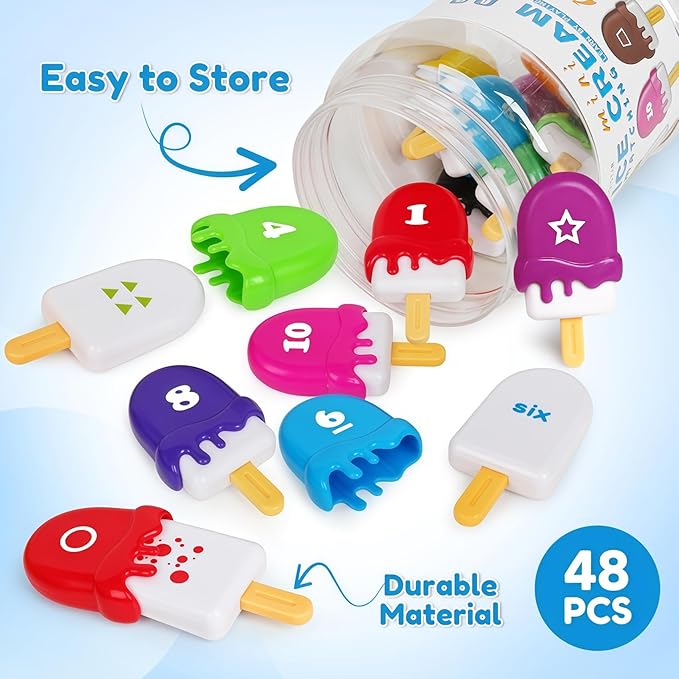 USATDD Numbers Learning Toys Number Popsicles Matching Toy Learning Numbers & Patterns Preschool Learning Activities Montessori Toys for Kids Ages 3+