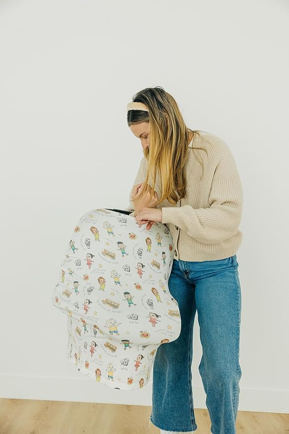 Copper Pearl Baby Car Seat Cover Canopy and Nursing Cover Multi-Use Stretchy 5 in 1 Gift 'CoComelon Friends' - One Size