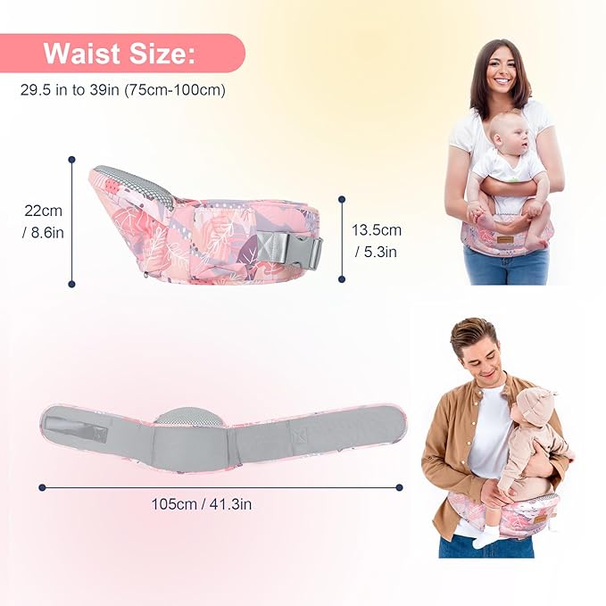 Baby Hip Carrier - Adjustable Waistband & Hip Seat for Newborn-Toddler (Up to 66 Lbs) with Pockets for Parents