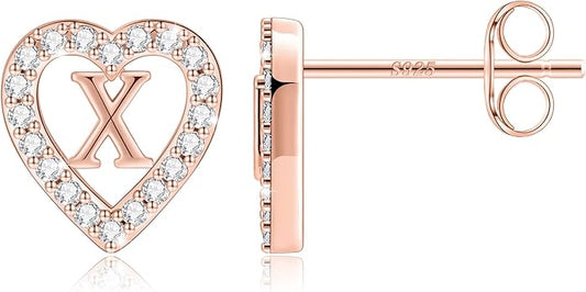Anoup Christmas Gifts for Grandkids Girls Earrings - S925 Sterling Silver Post CZ Hypoallergenic Stud Heart Initial Earrings for Women Kids Jewelry Stocking Stuffers for Teen Girls Birthday Gifts