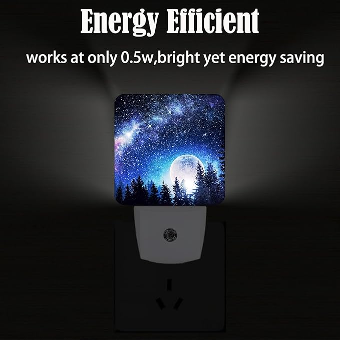 Sea Stars and Moon Night Light,Plug Into Wall for Boys Girls Bedroom Decorative Square Night Light Lamp 0.5w Sleep Friendly