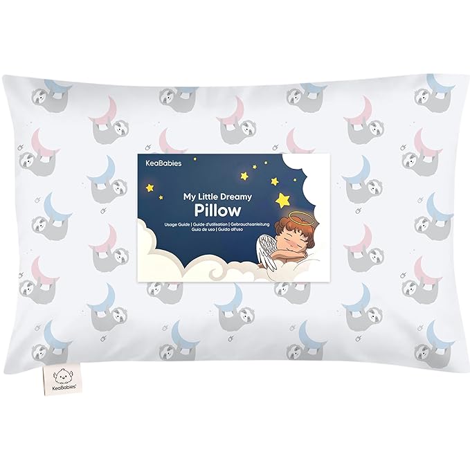 Toddler Pillow with Pillowcase - 13x18 My Little Dreamy Kids Travel Bed Pillows for Sleeping, Organic Cotton Small Pillowcase, Soft & Breathable, Machine Washable, Toddlers 2-5 Years Old (Moon Sloth)