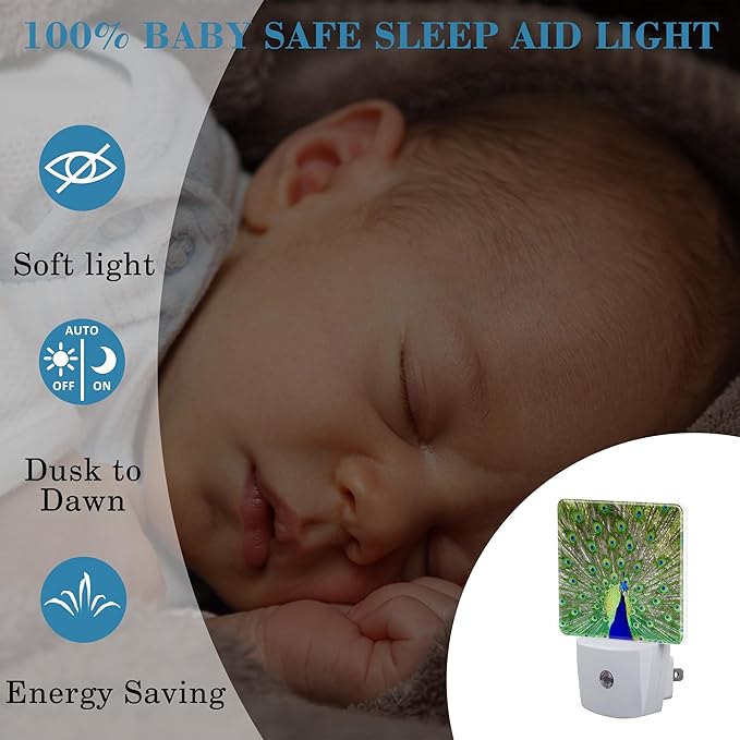 Night Light for Kids Girls Boys, Magnificent Peacock LED Night Light Plug into Wall with Dusk to Dawn Sensor for Room Decor, Hallway, Kitchen, Bathroom, Nursery, Stairs