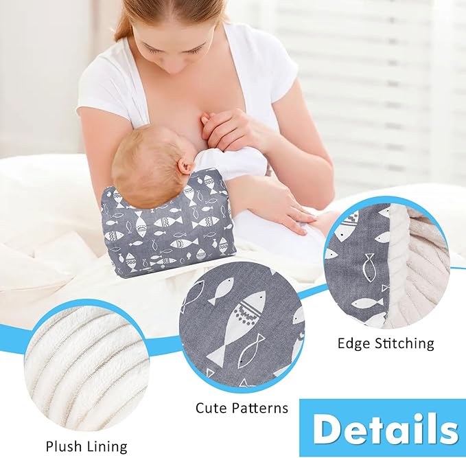 Nursing Arm Pillows for Breastfeeding,Baby Feeding Arm Pillow Portable and Washable for Travel, Soft Cotton Ergonomic Bottle Nursing Essentials（Grey Little Fish）