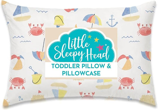 Little Sleepy Head Toddler Pillow with Pillowcase 13x18 - Kids Pillow for Sleeping - Better Neck Support Ergonomic Pillow and Toddler Pillowcase - Best Pillows for Kids (Beach Days)