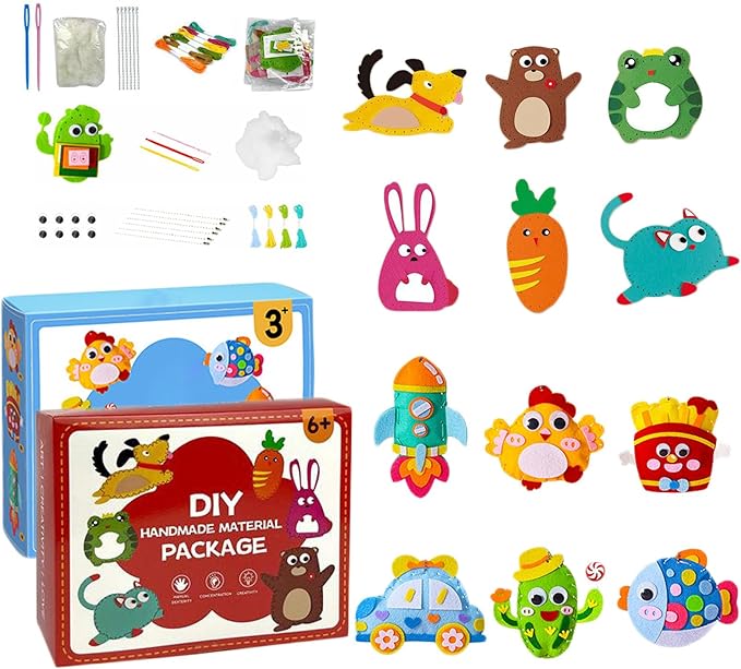 Suzcan Fun Sewing Kit for Kids, Whateveri DIY Doll Sewing Toys, DIY Doll Sewing Toys, My First Sewing Kit, Weaving Loom for Kids, Sew Fun Animals Kit, Handmade Kids Sewing Crafts DIY Kits (A+C Set)