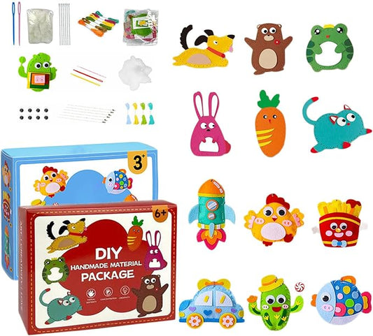 Suzcan Fun Sewing Kit for Kids, Whateveri DIY Doll Sewing Toys, DIY Doll Sewing Toys, My First Sewing Kit, Weaving Loom for Kids, Sew Fun Animals Kit, Handmade Kids Sewing Crafts DIY Kits (A+C Set)