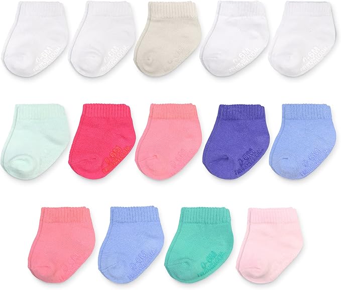 Fruit of the Loom Baby 14-Pack Grow & Fit Flex Zones Cotton Stretch Socks - Unisex, Girls, Boys