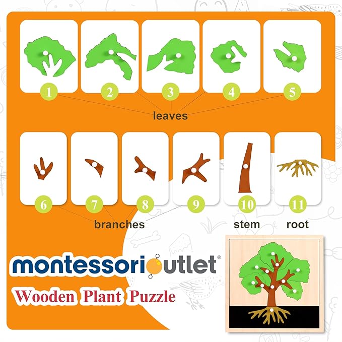 MONTESSORI OUTLET Nature Materials Tree Puzzle Early Preschool Learning Toys for 3-12 Year Old Kids and Toddler