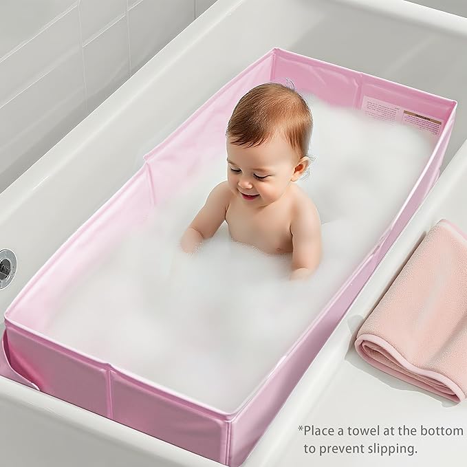Bella’s Friends Baby Collapsible Bathtub, Travel Bath Tub for Baby, Foldable and Portable, Easy Storage, Reinforced Structure, Lightweight, Travel Essentials for 6M-3Y Infant Toddler, Pink