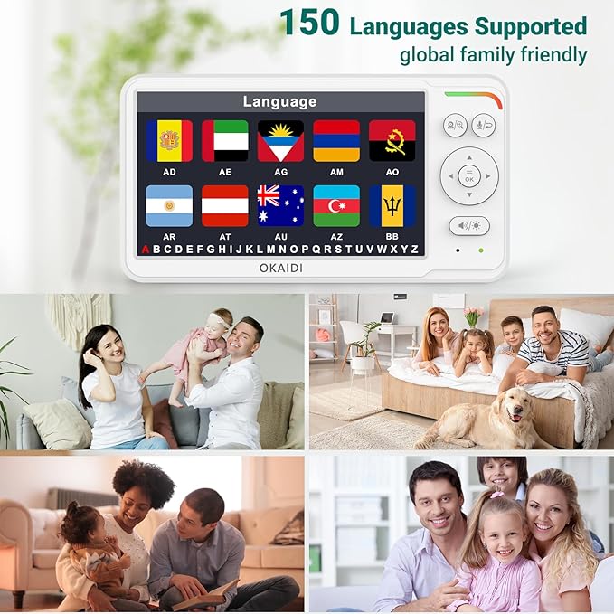 OKAIDI Baby Monitor with 2 Cameras and Audio, Video Baby Monitor with 6'' IPS Split-Screen, 1000ft Baby Camera Monitor with 30-Hour Battery, 150 Languages, ECO Mode, 2-Way Talk, No WiFi