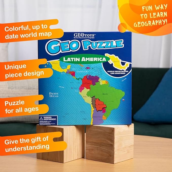 GeoToys GeoPuzzle, Latin America Shaped Jigsaw Puzzles, 50 Pc Geography Puzzle, Geography Game, Map Puzzle - Jigsaw Puzzles for Kids Ages 6-9 Years Old