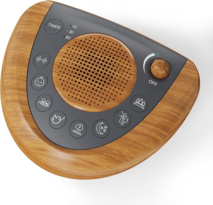 Raynic Noise Machine, Battery Powered Sound Machine, Portable Sleep Machine with 36 Natural Soothing Sounds, Timer, USB Port, Headphone Jack for Baby, Kids, Adults, Travel, Office (Yellow Wood Grain)