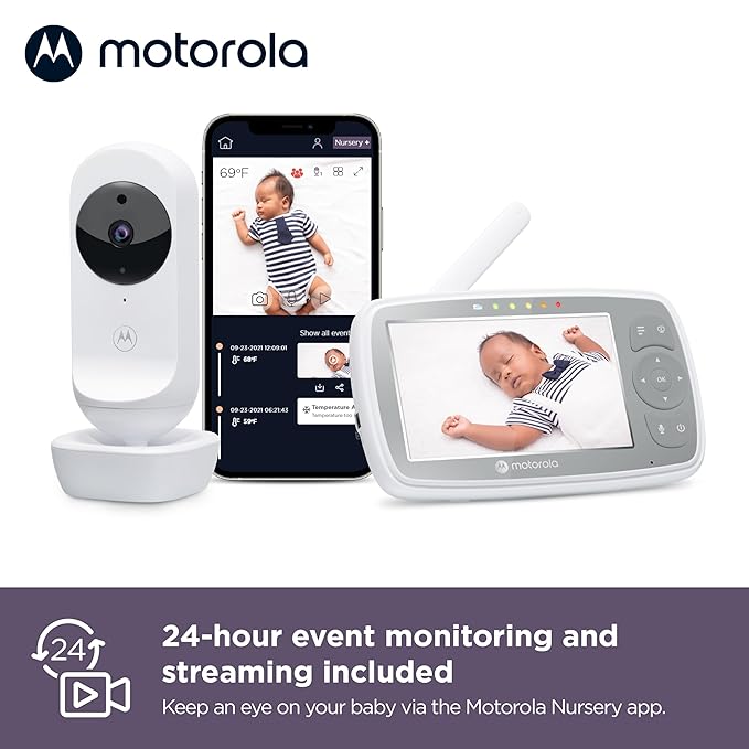 Motorola Nursery Baby Monitor with Camera and Audio, 4.3" Screen VM44 with WiFi, Long Range, Zoom/Tilt, Temperature Sensor, Lullabies, Night Vision