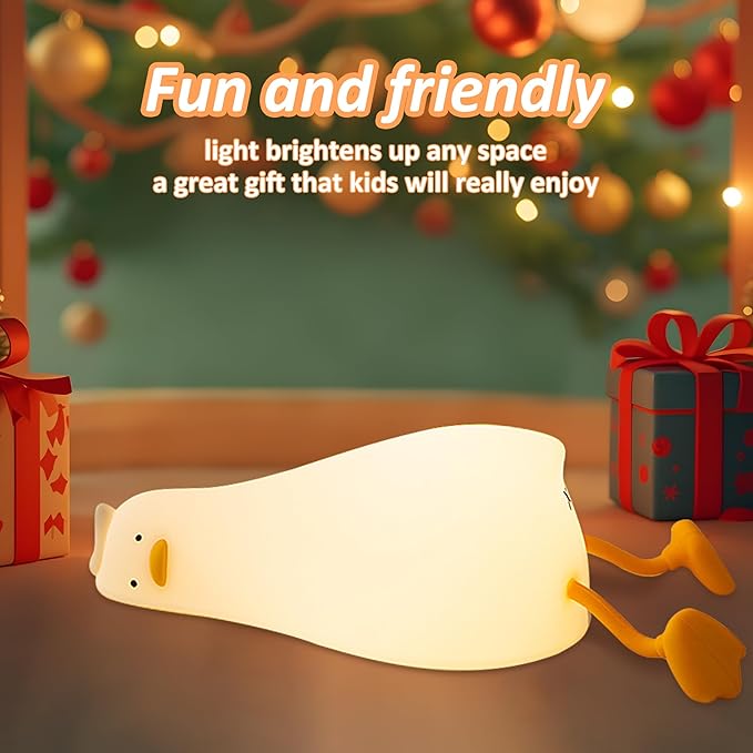 Lying Flat Duck Night Light, Cute Light Up Duck Soft Silicone Nursery Night Lamp with Touch Control & Rechargeable & Timer & Dimmer for Kids, Birthday Festival New-Born Gifts for Baby Kids