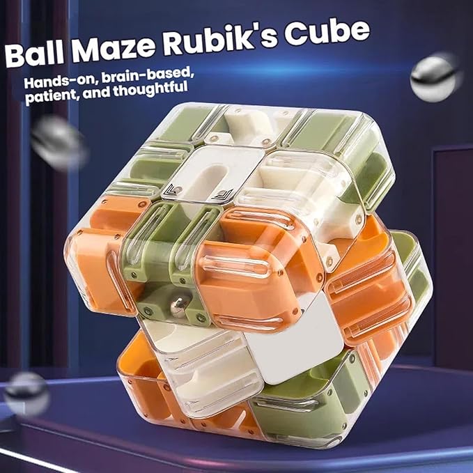 3D Maze Ball Puzzle Fidget Cube - Engaging Brain Teaser Toy for Stress Relief & Focus, Challenging Puzzle Maze Ball Game for Adults, Teens & Kids (Model A-1PCS)