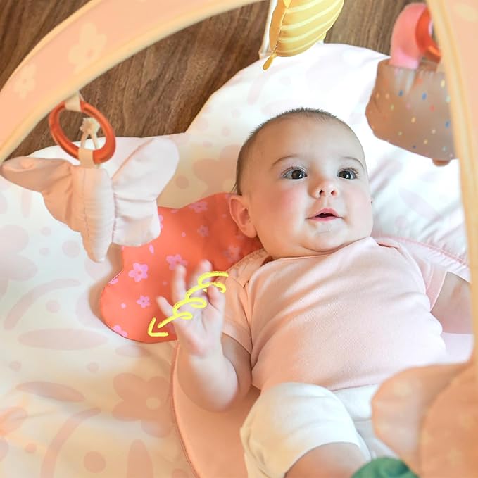Baby Play Gym & Activity Mat with Light-up Musical Arch, Tummy Time Mat with 6 Detachable Sensory Toys for Motor Skills & Sensory Development, Baby Essentials Shower Gift - Spring Blossoms Themed