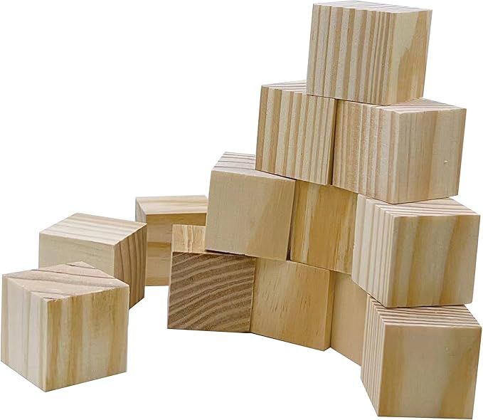 Wooden Blocks for Crafts, Unfinished Wood Cubes, 1.5 Inch Natural Wood Blocks, Pack of 15 Wood Square Blocks, Wooden Cubes for Arts and Crafts and DIY Projects