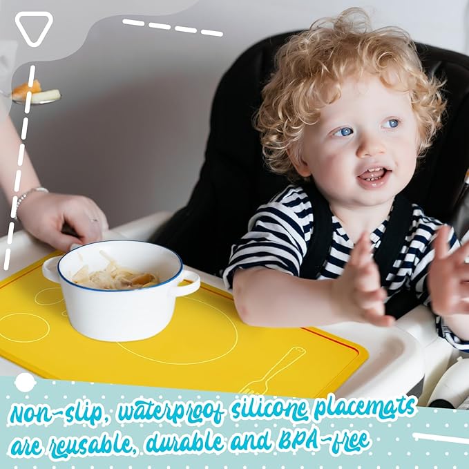 Zhehao 4 Pcs Montessori Kids Placemat 16 x 12'' Non Slip Baby Silicone Placemats for Toddlers Baby Eating Mat Food Mats for Toddler Dining Table Setting Learning Travel Kitchen(Light Colors)
