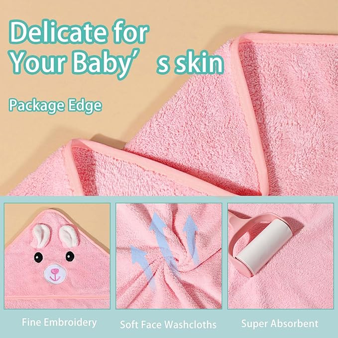 2 Pcs Baby Hooded Towels,31 x 31 in Baby Washcloths, Infant Super Soft Baby Bath Towels with Hood for Toddlers1-3,Highly Absorbent Viscose Hooded Towel for Boys, Girls, Newborn Essentials