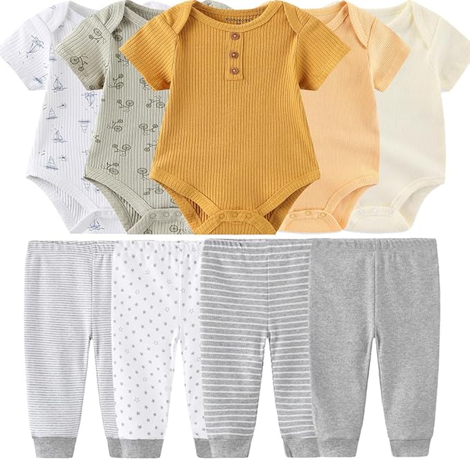 Baby Layette Set Baby Boys' 9-Piece Bodysuits Pants Set Toddler Girl Boy Unisex Baby Gift Sets