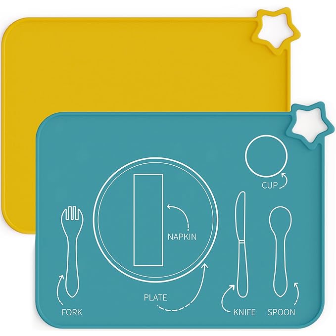 Moonkie Silicone Placemats for Baby & Kid, Stain-Proof Non-Slip Toddler Food Mats Eating Table Mat with 2 Packs