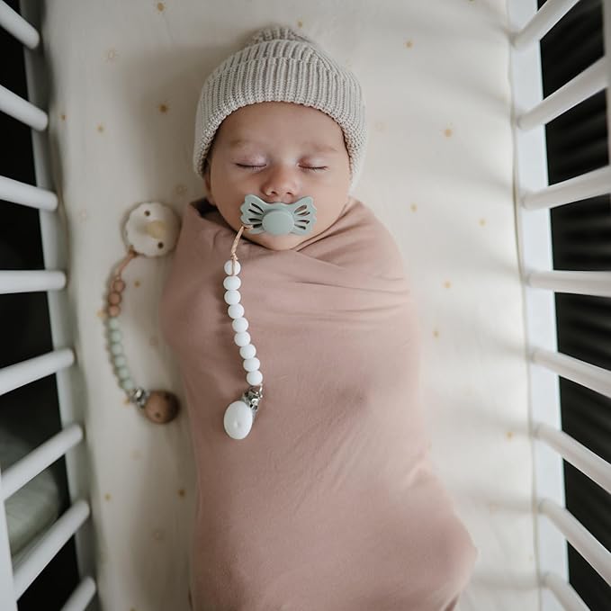 FRIGG Lucky Symmetrical SilkySoft Silicone Baby Pacifier | Made in Denmark | BPA-Free (Cream/Blush, 0-6 Months)