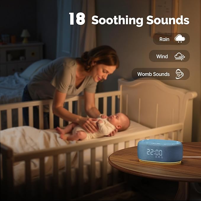 1Mii White Noise Sound Machine for Sleep, Pink Noise Machines for Baby Adults Sleeping, 18 Soothing Sounds with 7-Color Night Light, Timer, Alarm Clock, 16 Volume Levels, Remote App Control - Blue