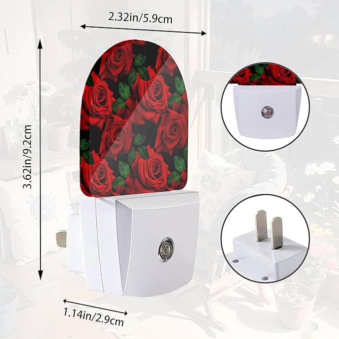 Rose Burgundy Night Light,Red Flower Night Lights Plug into Wall with Dusk to Dawn Sensor,Lamp for Bedroom Bathroom Hallway Nightlight for Women Girls