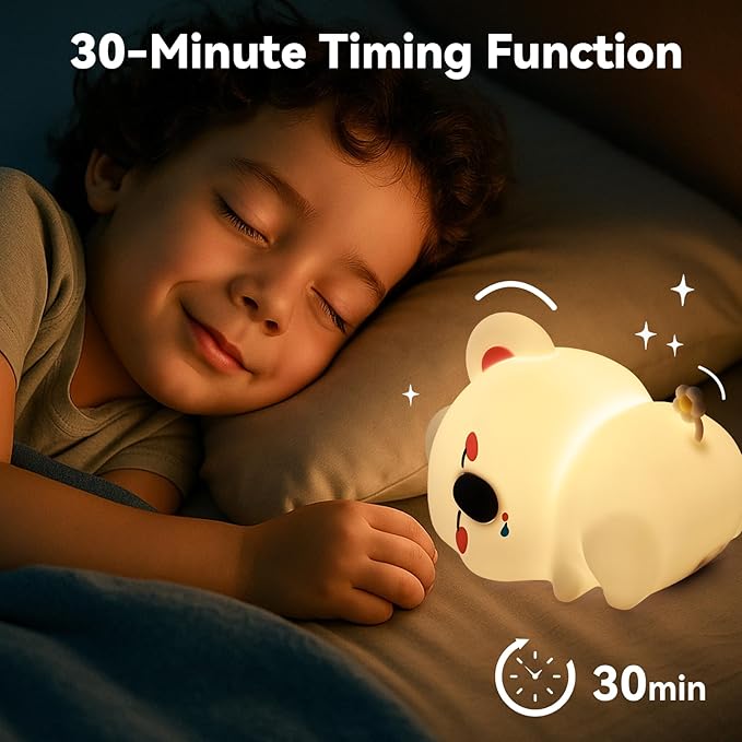 Koala Night Light for Nursery - 3 Color Changing Dimmable Baby Night Lamp, Rechargeable Touch Control with Timer, Soft Silicone Breastfeeding Nightlight for Kids, Infants, Toddlers
