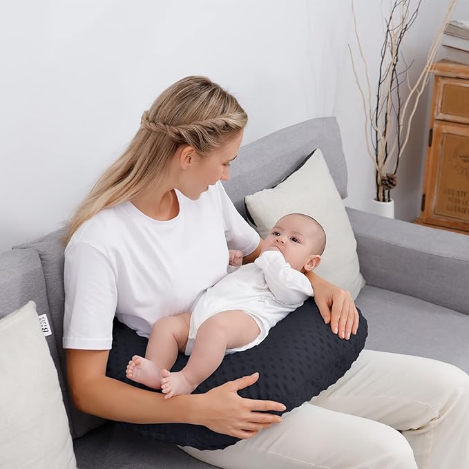 Nursing Pillow and Positioner with Cover for Breastfeeding and Bottle Feeding, Propping Baby, Tummy Time, Baby Sitting Support, Awake-Time Support (Black, 22" x 17.7" x 5.9")