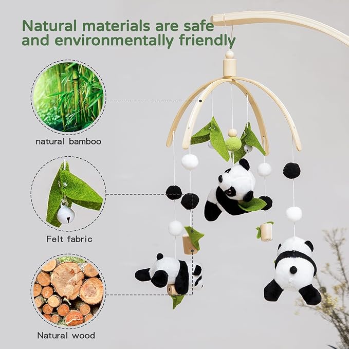 Baby Mobile for Crib, Nursery Mobile Decor, Panda Decoration for Infant, Soft Mobile for Boy, Girl