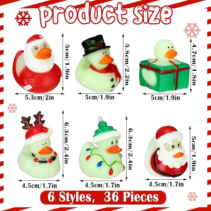 Honoson 36 Pcs Rubber Duck in Bulk Mini Toy Rubber Duck for Bath Birthday Gifts Shower Party Favors Decoration(Glow Holiday)