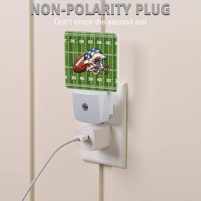 American Football Field Night Light Plug into Wall with Dusk to Dawn Light Sensors Helmet Football Night Light LED Lamp for Bedroom Hallway Home Wall Decor Nightlight for Girls Boys Men Women