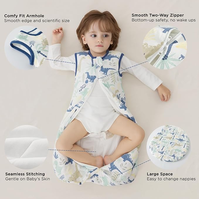 Duomiaomiao 2.5 TOG Baby Sleep Sack 100% Cotton Winter Baby Wearable Blanket, Warm Quilted Comfy Toddler Sleeping Sack