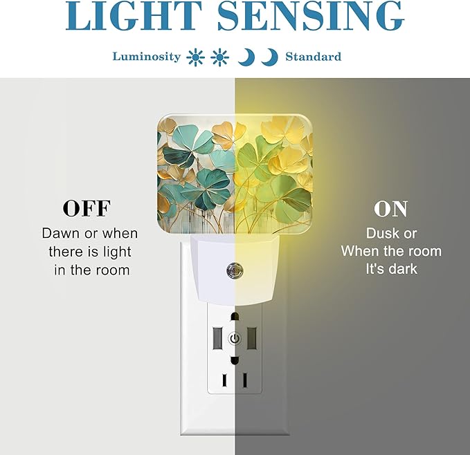 Luxurious Golden Green Foliage Night Light Golden Green Leaf Nightlight Plug into Wall with Dusk to Dawn Sensor for Kid Girls Boys Women Men Room, Hallway, Kitchen, Bathroom, Stairs Decor