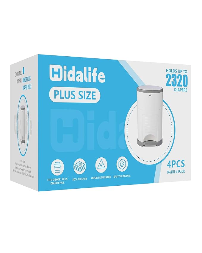 HIDALIFE Refills Compatible with Dekor Plus Diaper Pails, Disposable Diaper Trash Bags, Extra Thick Diaper Pail Refill Liners, Hold Up to 2320 Diapers (4 Pack)
