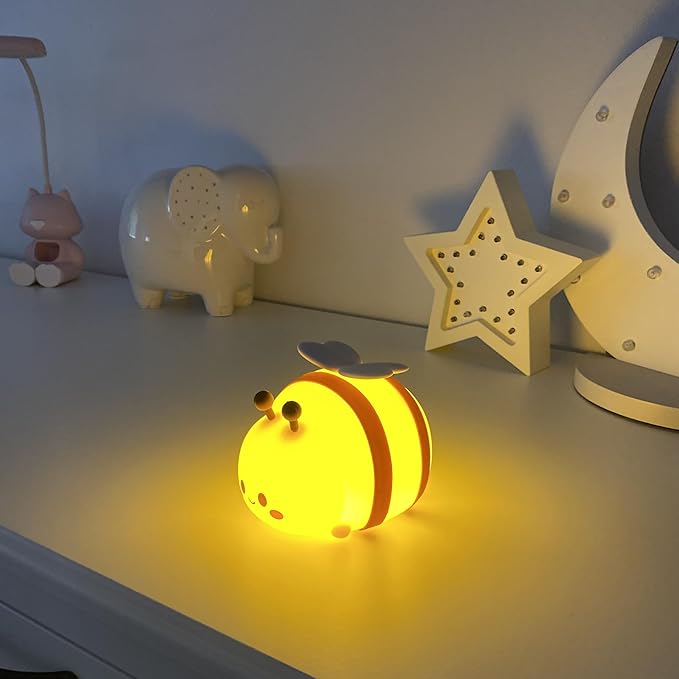 Cute Bee Night Light – Silicone Rechargeable Touch-Controlled Dimmable RGB Lamp with Adjustable Brightness & Multiple Color Modes – Ideal for Kids' Nursery, Bedroom, and Bedtime Décor